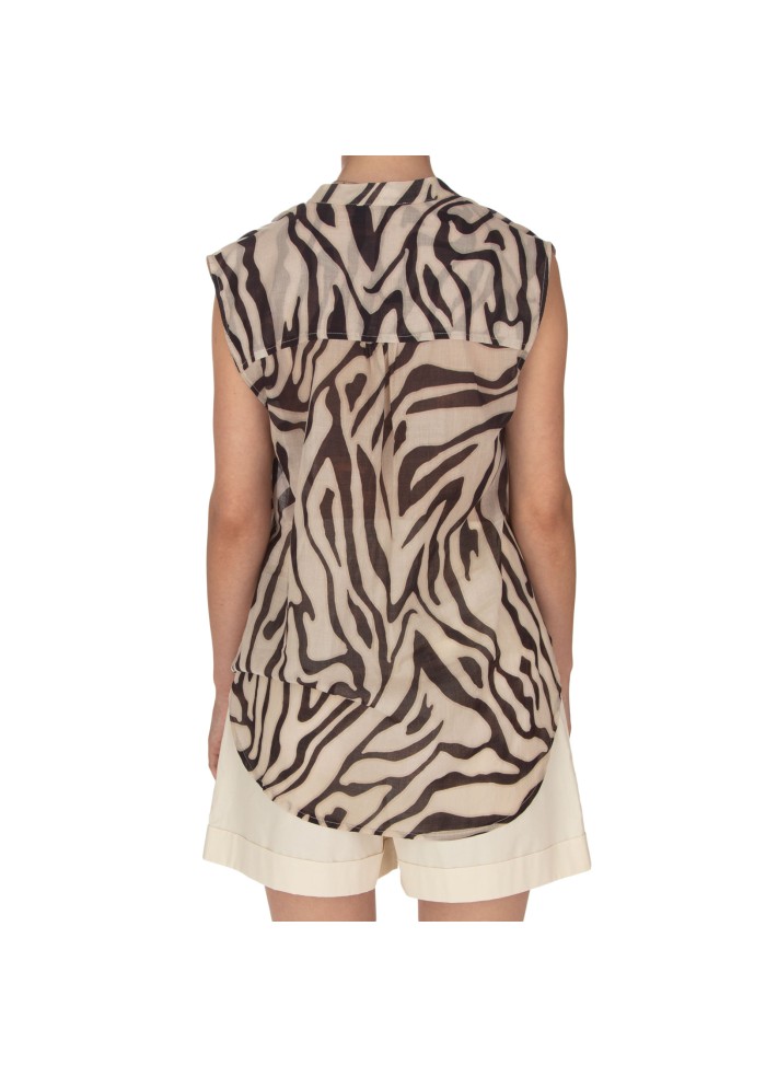 camicia smanicata kartika animalier beige nero