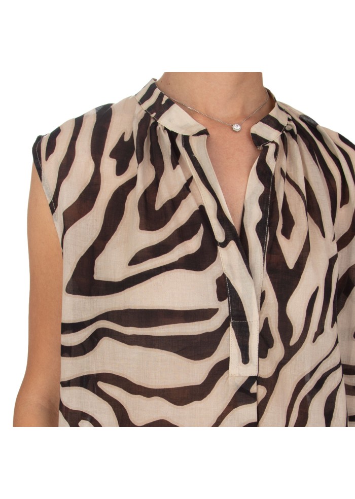 camicia smanicata kartika animalier beige nero