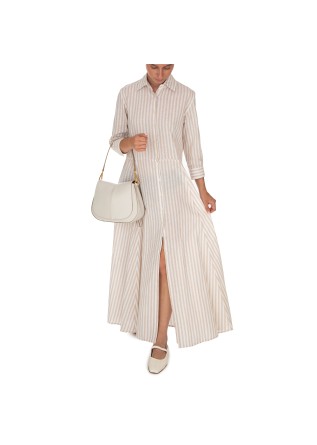 abito donna bastoncino lungo righe beige bianco