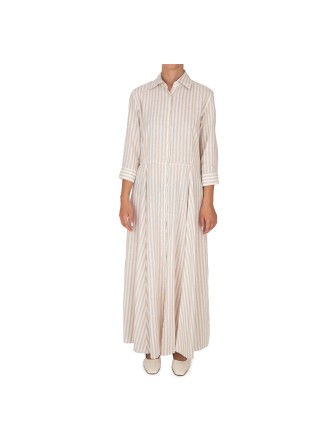 BASTONCINO | KLEID LANGE STREIFEN BEIGE WEISS