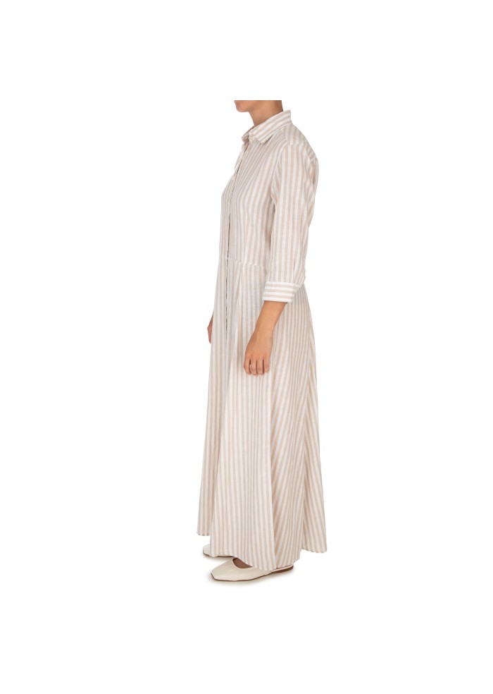 abito donna bastoncino lungo righe beige bianco