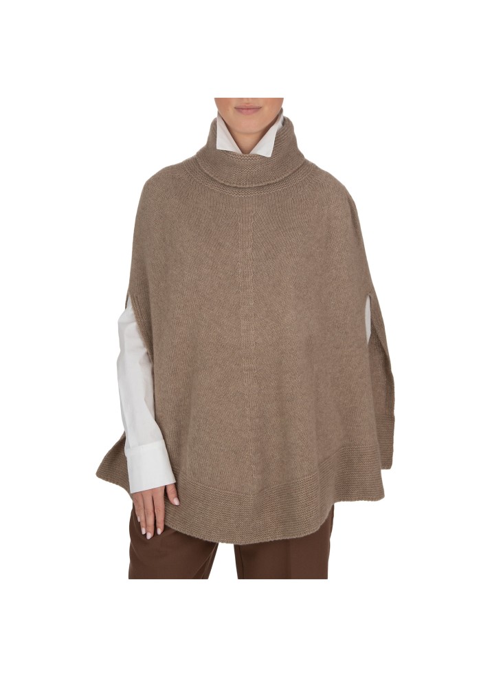 damen poncho riviera cashmere rollkragen braun