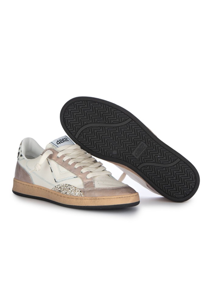 sneaker donna 4b12 playnew bianco rosa metallico
