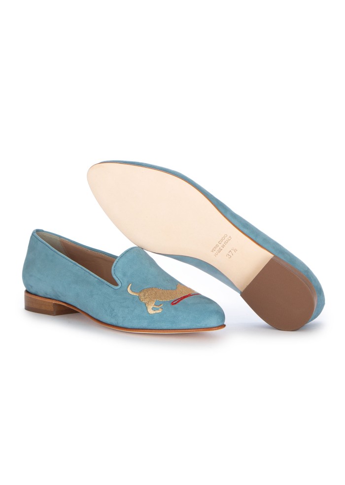 damen slipper roma katze wollknauel hellblau