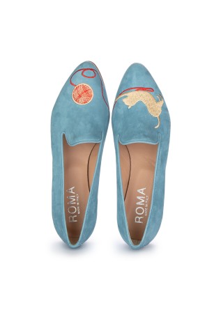 ROMA | SLIPPER KATZE WOLLKNÄUEL HELLBLAU