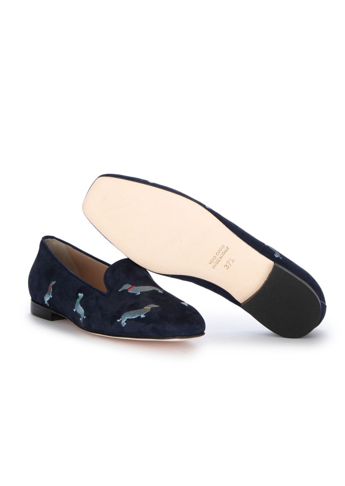 damen slipper roma verstreute dackel blau hellblau