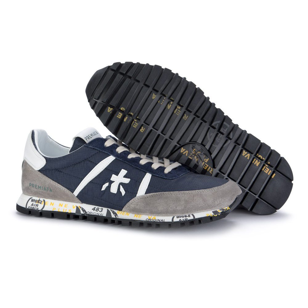 Sneakers Uomo Premiata Sean Blu Foderate In Pelle derna