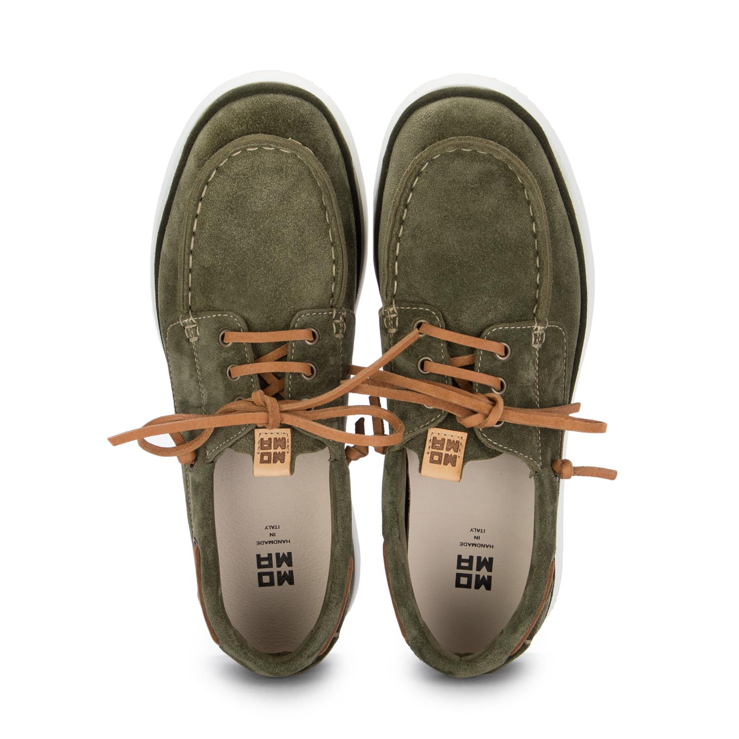 Moma Men s Laced Boat Loafers Suede Green Italian Shoes at derna