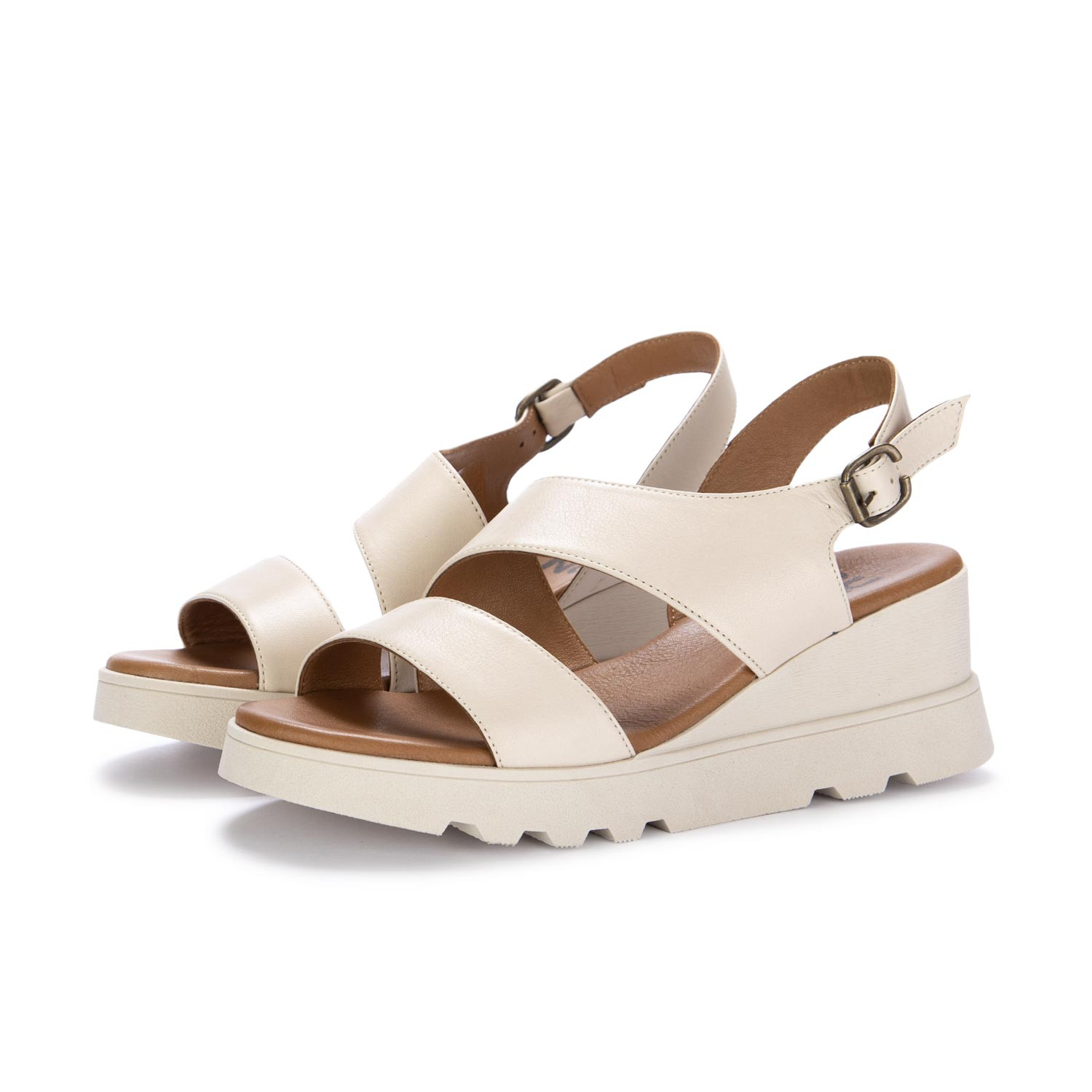 BUENO WEDGE SANDALS LEATHER BEIGE