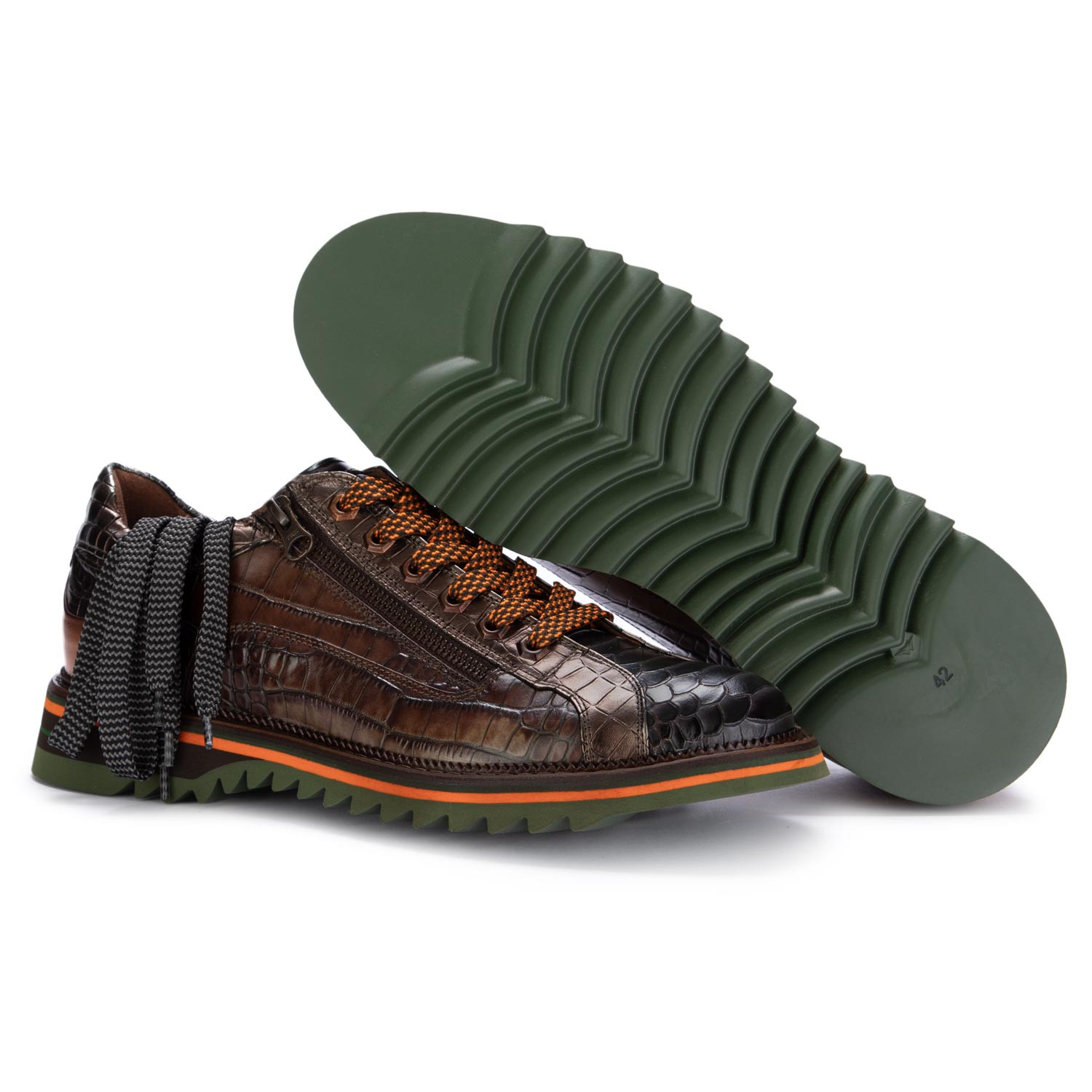Lorenzi Lace Up Shoes for Men Anaconda Brown Black derna