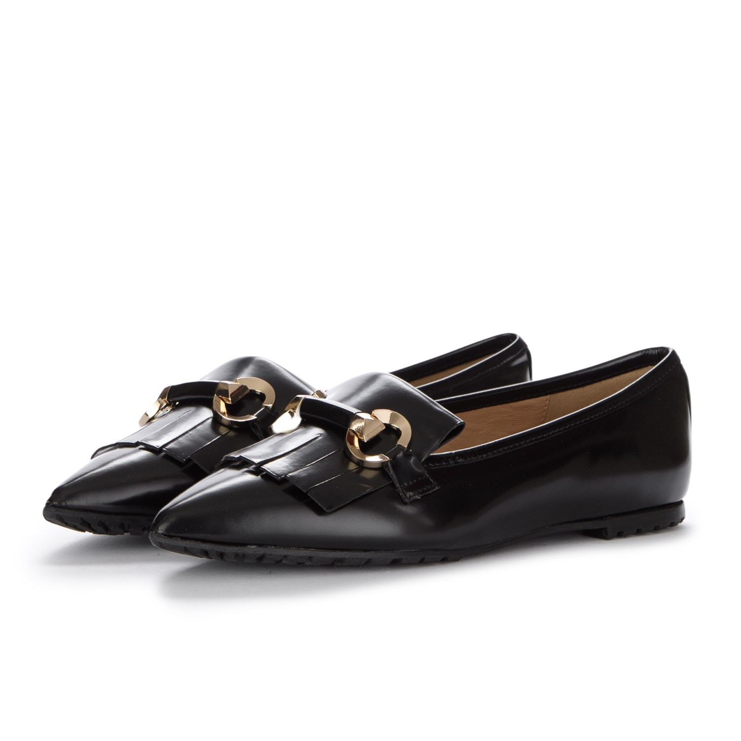 Scarpe Basse Donna Il Borgo Firenze Frange Abrasivato Nero Derna