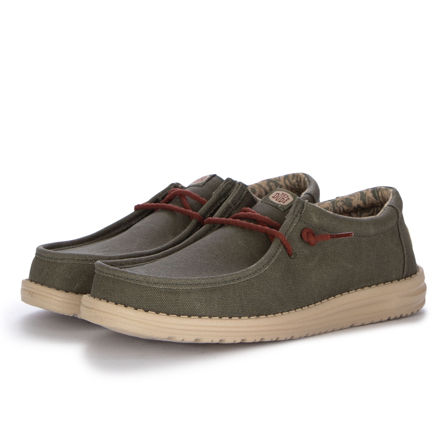 Women s Flat Shoes Hey Dude Wally Waxed Canvas Green Derna
